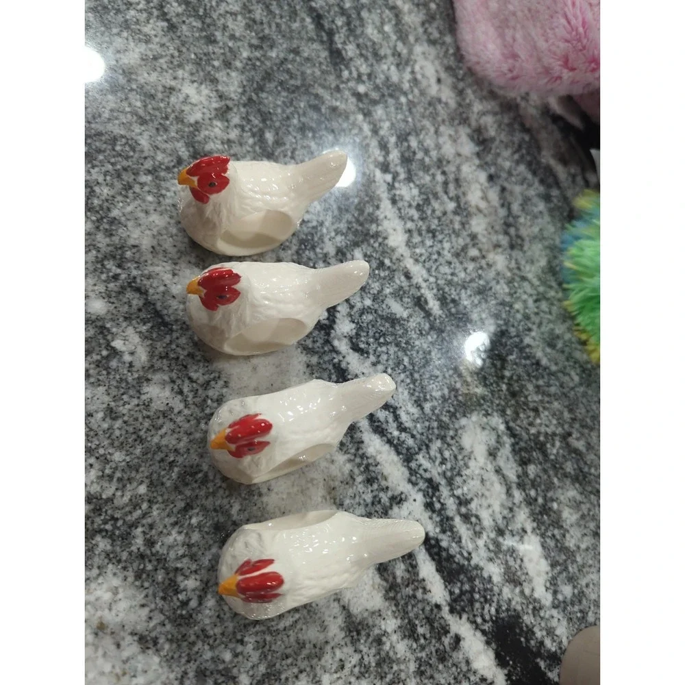 Set Of 4 Ceramic Chicken Hen Napkin Rings Farmhouse Country Rustic Cottagecore